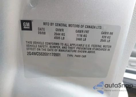 2009 Buick Lacrosse Cx из США, поврежденный, VIN 2G4WC582691170901